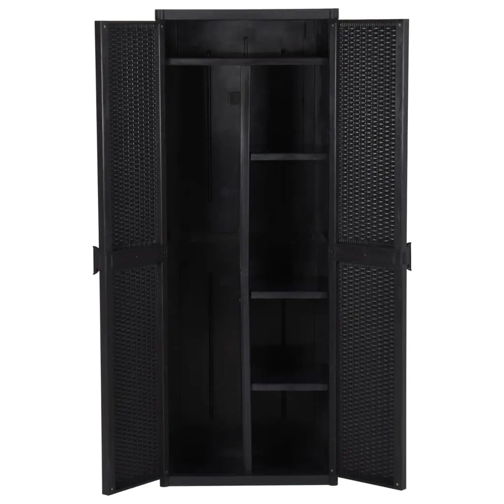 vidaXL Garden Storage Cabinet Black 25.6’’x17.7’’x67.7’’ PP Rattan - Furniture > Cabinets & Storage > Storage Cabinets