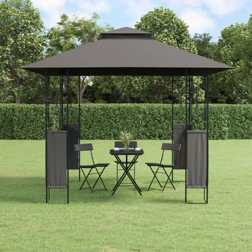 vidaXL Gazebo Outdoor Patio Sun Shelter Canopy with Roof Anthracite Steel - 118.1’’ x 118.1’’ x 106.3’’ - Home & Garden
