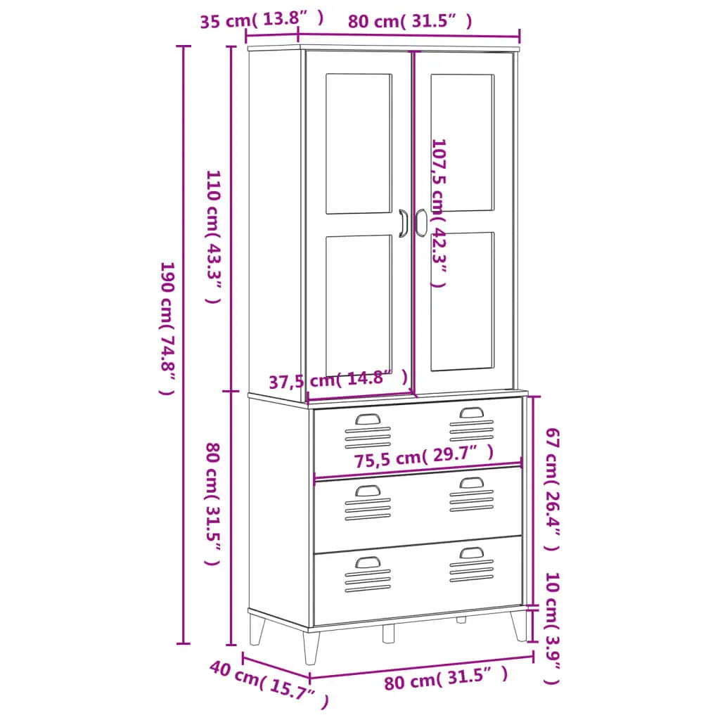 vidaXL Highboard Storage Console Cabinet Living Room Furniture Solid Wood Pine - Furniture > Cabinets & Storage >