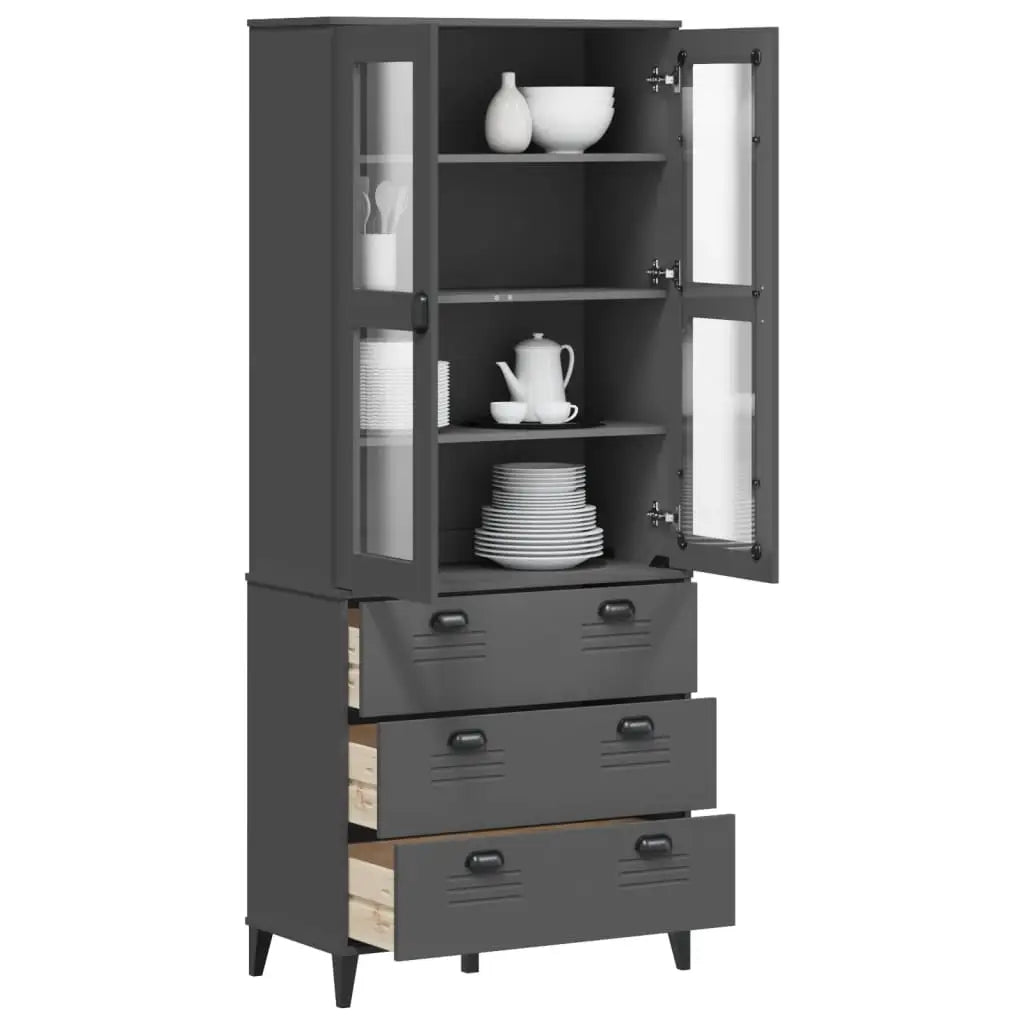 vidaXL Highboard Storage Console Cabinet Living Room Furniture Solid Wood Pine - Anthracite / 1 pcs - Furniture >
