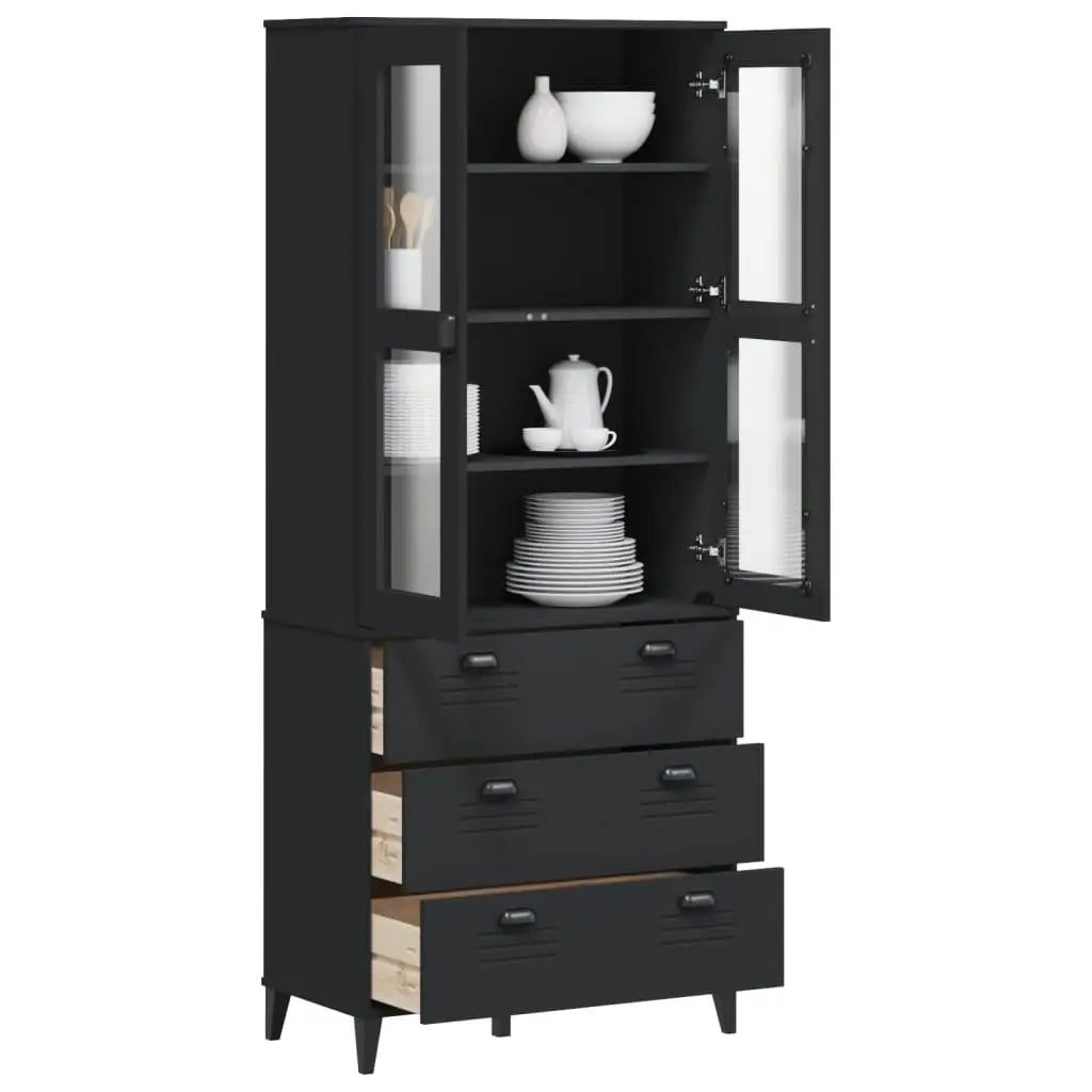 vidaXL Highboard Storage Console Cabinet Living Room Furniture Solid Wood Pine - Black / 1 pcs - Furniture > Cabinets &