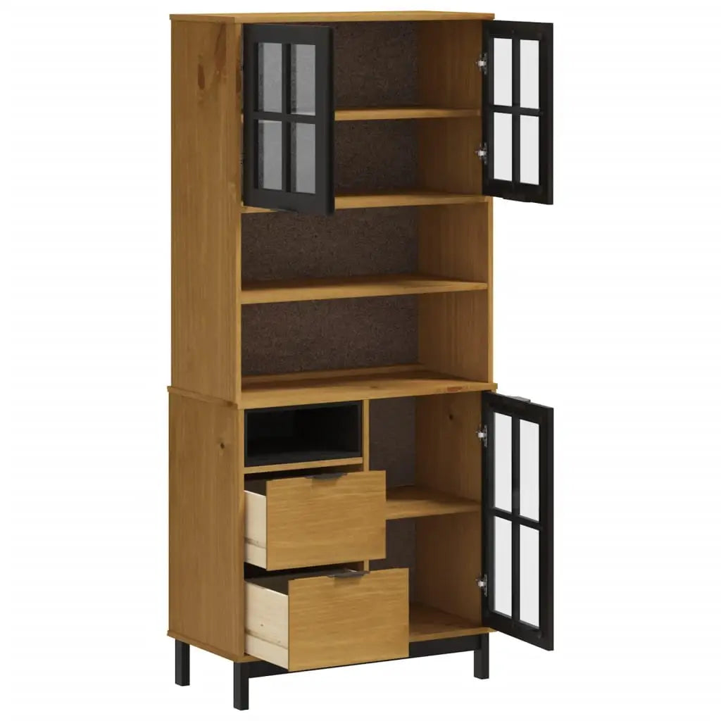 vidaXL Highboard with Glass Doors FLAM 31.5’’x15.7’’x70.9’’ Solid Wood Pine - Furniture > Cabinets & Storage > Buffets