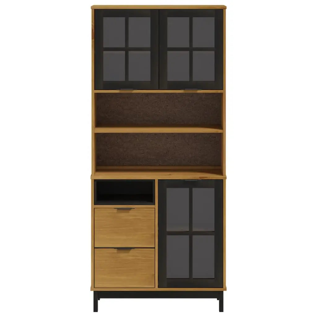vidaXL Highboard with Glass Doors FLAM 31.5’’x15.7’’x70.9’’ Solid Wood Pine - Furniture > Cabinets & Storage > Buffets
