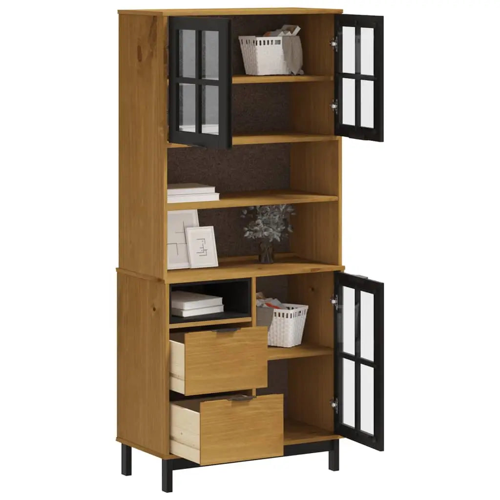 vidaXL Highboard with Glass Doors FLAM 31.5’’x15.7’’x70.9’’ Solid Wood Pine - Furniture > Cabinets & Storage > Buffets