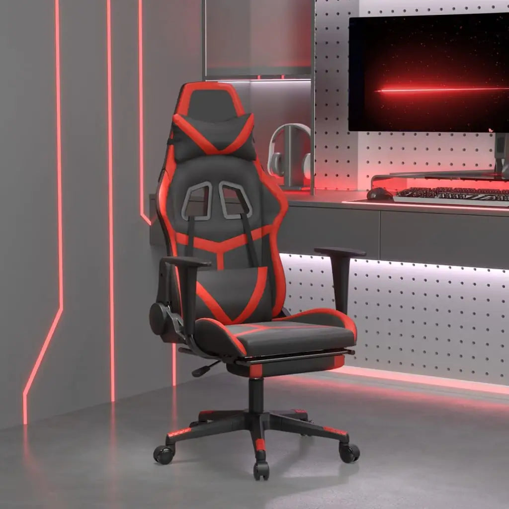 vidaXL Massage Gaming Chair with Footrest Black&Blue Faux Leather - Black and red - Furniture > Chairs > Gaming Chairs