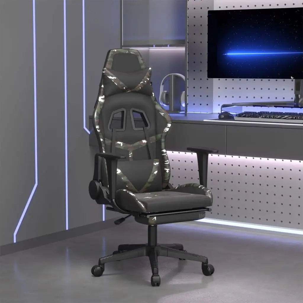 vidaXL Massage Gaming Chair with Footrest Black&Blue Faux Leather - Black and camouflage - Furniture > Chairs > Gaming