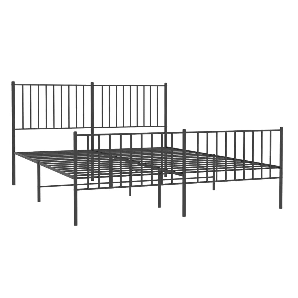vidaXL Metal Bed Frame with Headboard and Footboard Black 59.8’’x78.7’’ - Furniture > Beds & Accessories > Beds & Bed