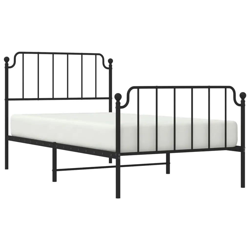vidaXL Metal Bed Frame with Headboard and Footboard Black 39.4’’x78.7’’ - Furniture > Beds & Accessories > Beds & Bed