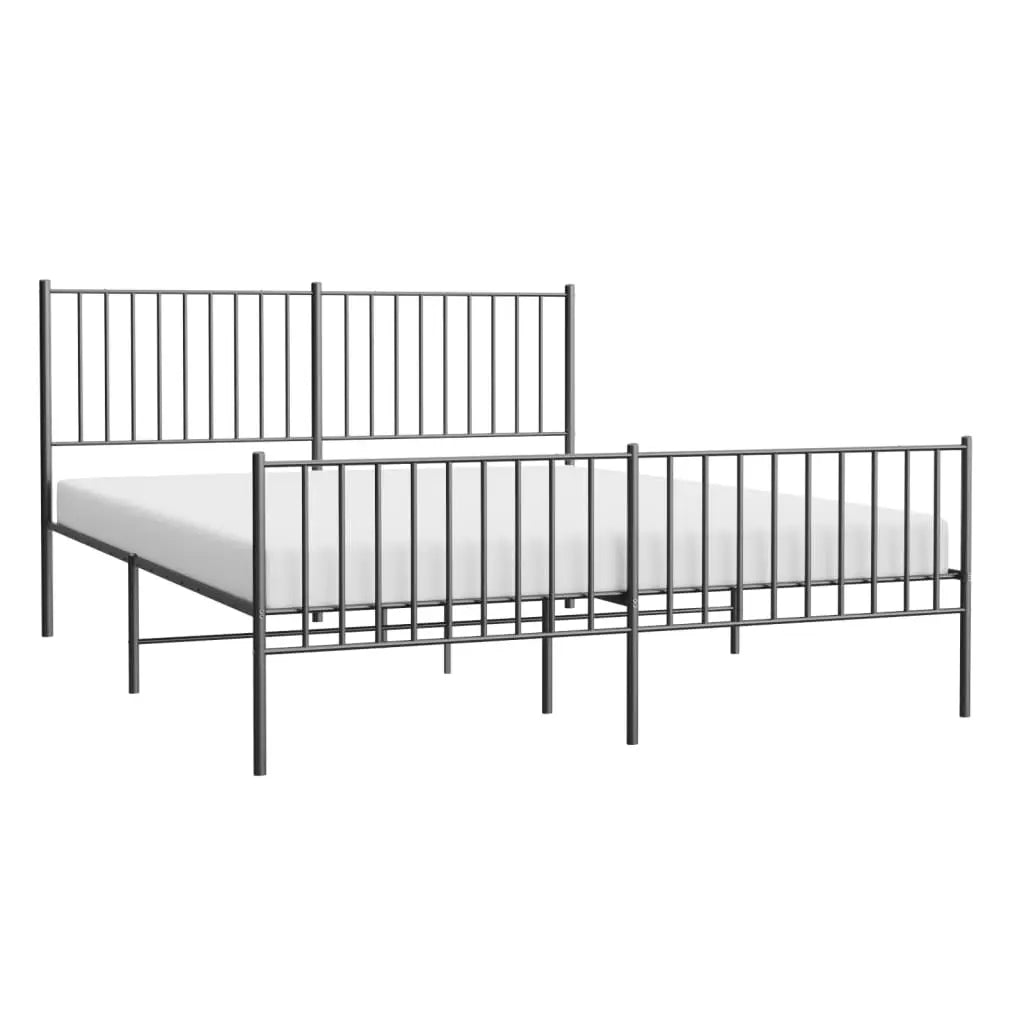 vidaXL Metal Bed Frame with Headboard and Footboard Black 59.8’’x78.7’’ - Furniture > Beds & Accessories > Beds & Bed
