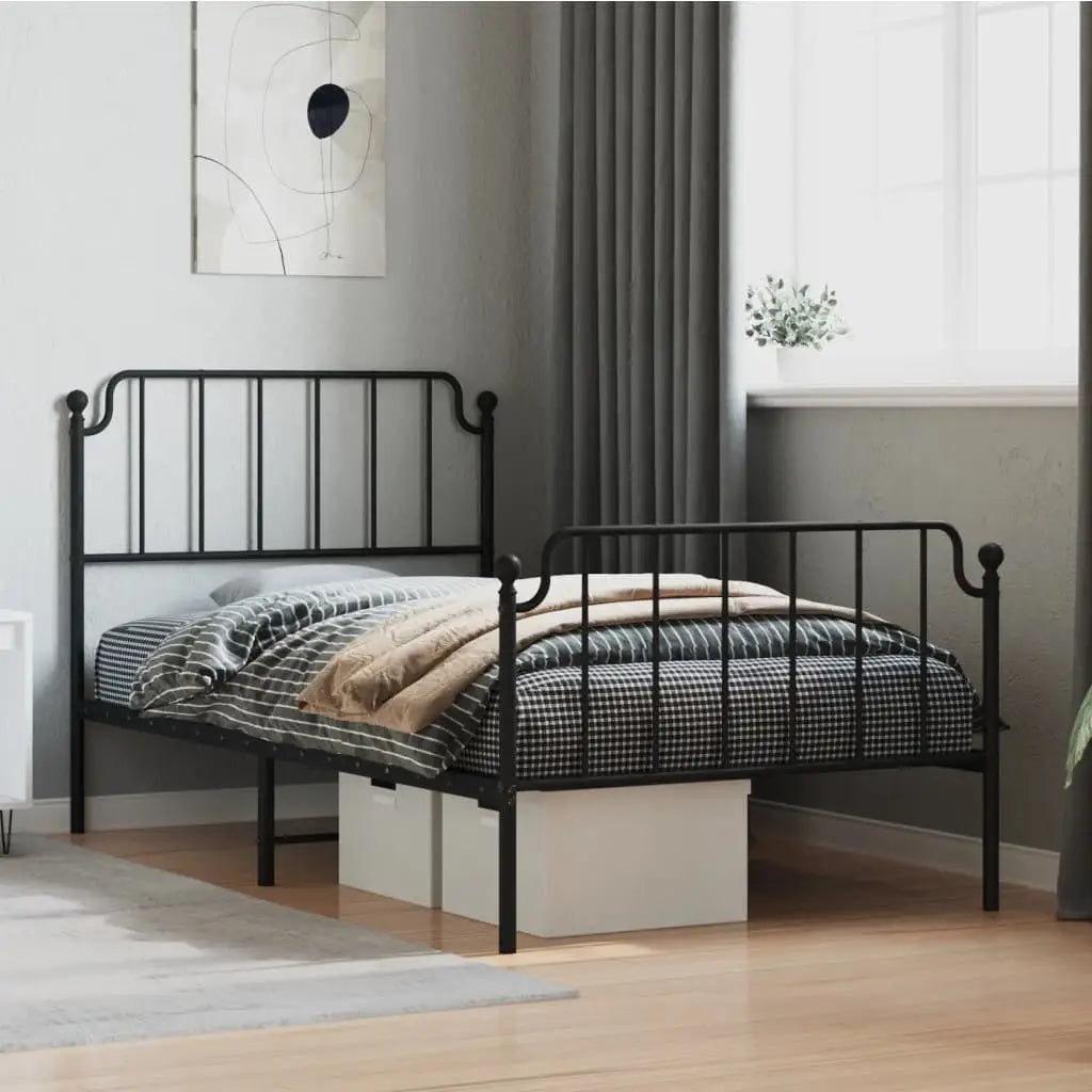 vidaXL Metal Bed Frame with Headboard and Footboard Black 39.4’’x78.7’’ - Furniture > Beds & Accessories > Beds & Bed