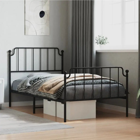 vidaXL Metal Bed Frame with Headboard and Footboard Black 39.4’’x78.7’’ - Furniture > Beds & Accessories > Beds & Bed