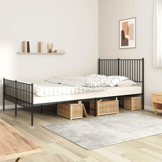 vidaXL Metal Bed Frame with Headboard and Footboard Black 59.8’’x78.7’’ - Furniture > Beds & Accessories > Beds & Bed