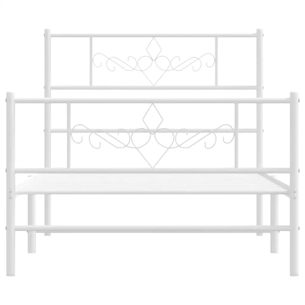 vidaXL Metal Bed Frame with Headboard and Footboard White 39.4’’x78.7’’ - Furniture > Beds & Accessories > Beds & Bed