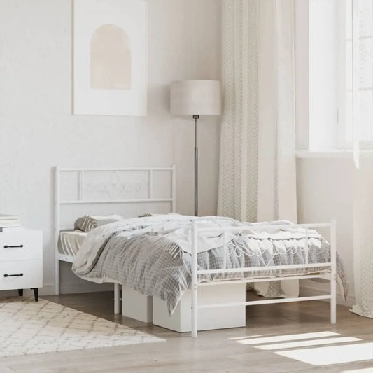 vidaXL Metal Bed Frame with Headboard and Footboard White 39.4’’x78.7’’ - Furniture > Beds & Accessories > Beds & Bed