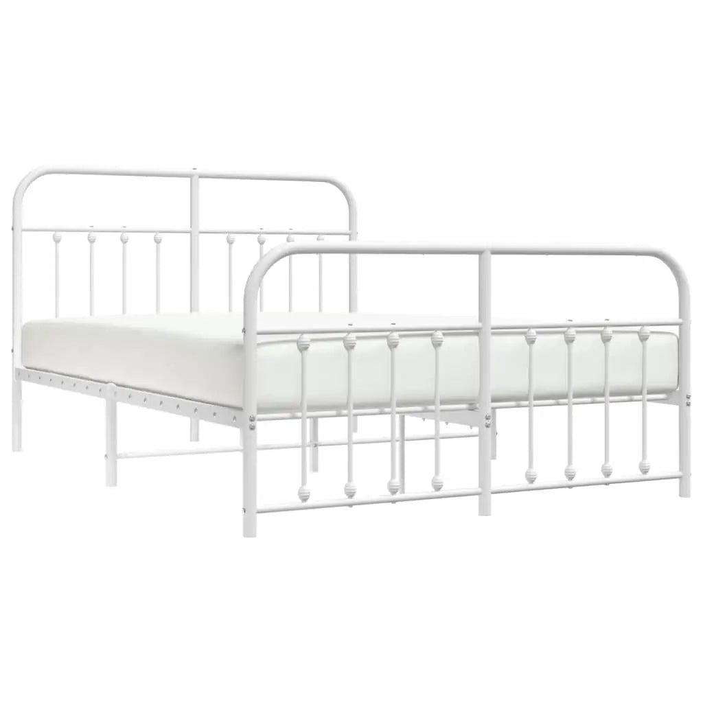 vidaXL Metal Bed Frame with Headboard and Footboard White 59.1’’x78.7’’ - Furniture > Beds & Accessories > Beds & Bed