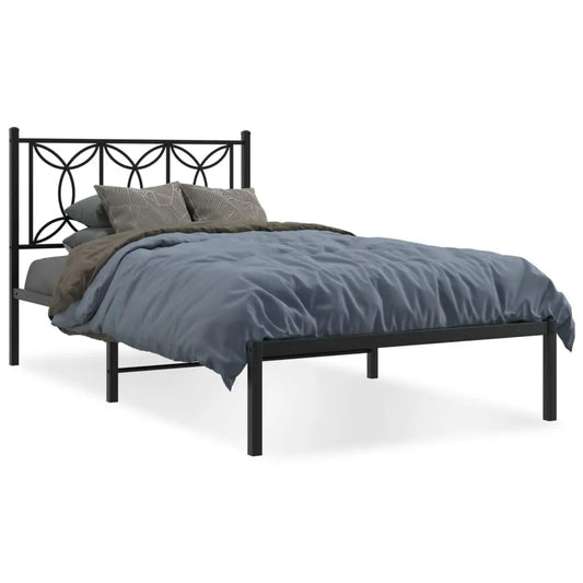 vidaXL Metal Bed Frame with Headboard Black 39.4’’x78.7’’ - Furniture > Beds & Accessories > Beds & Bed Frames