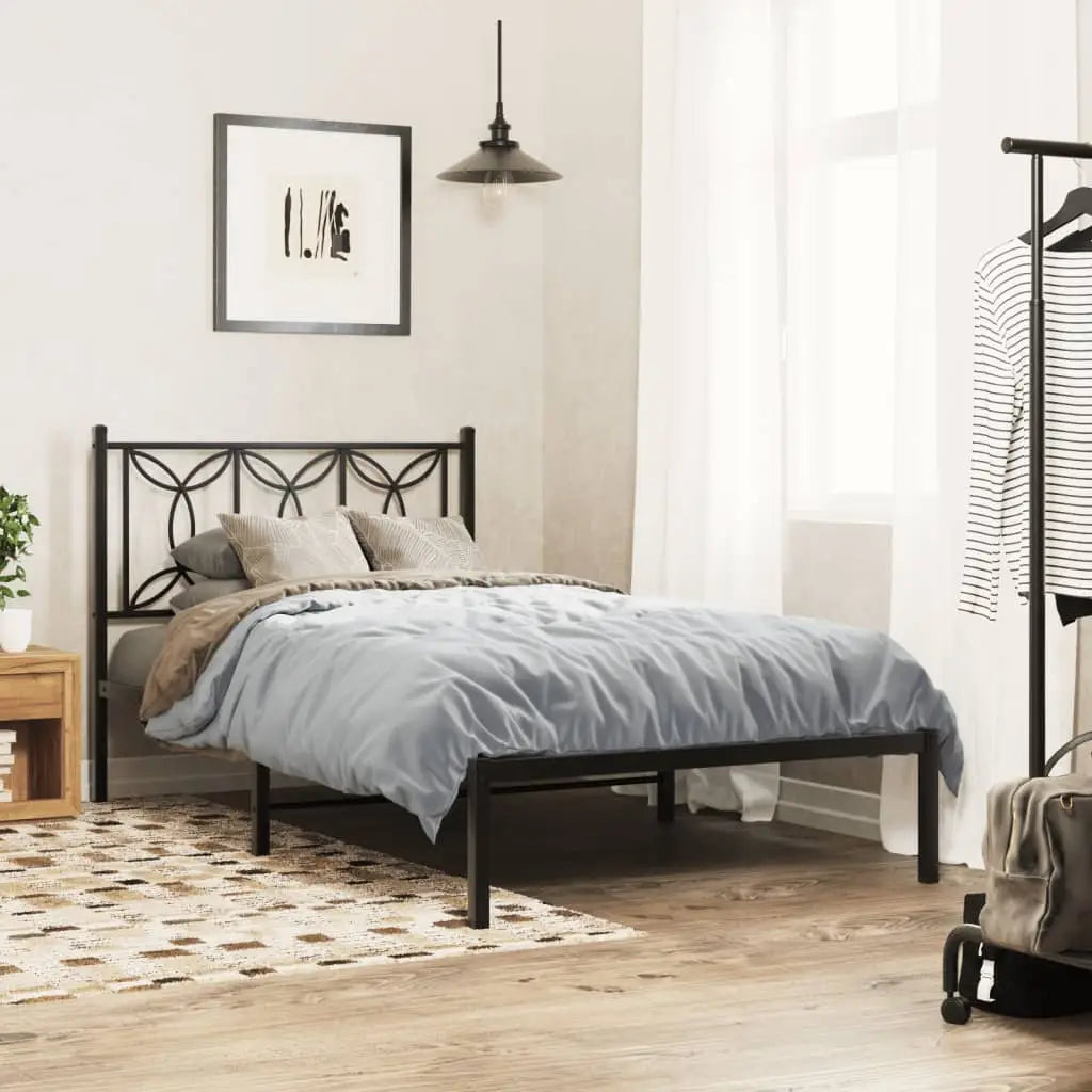 vidaXL Metal Bed Frame with Headboard Black 39.4’’x78.7’’ - Furniture > Beds & Accessories > Beds & Bed Frames