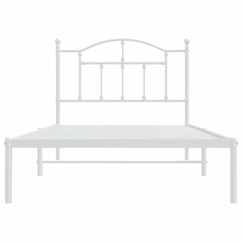 vidaXL Metal Bed Frame with Headboard White 39.4’’x74.8’’ Twin - Furniture > Beds & Accessories > Beds & Bed Frames