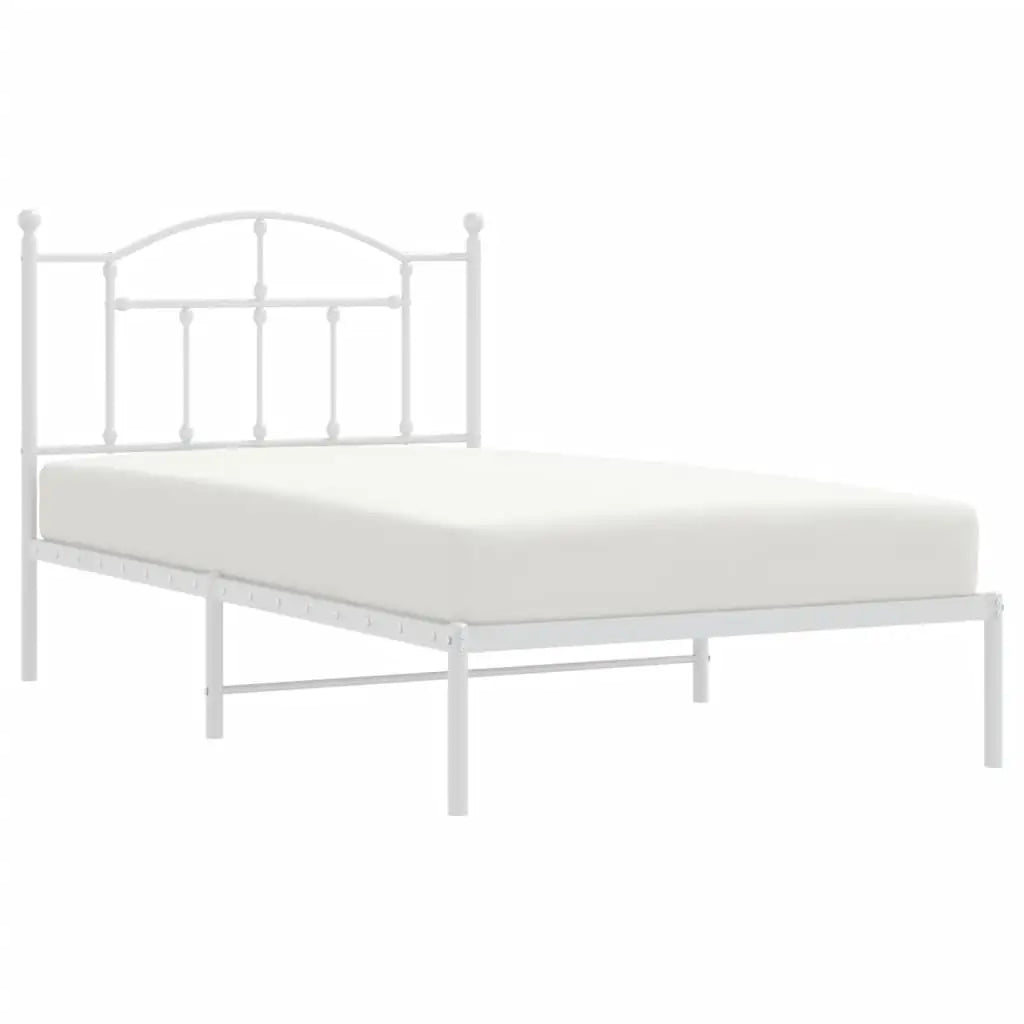 vidaXL Metal Bed Frame with Headboard White 39.4’’x74.8’’ Twin - Furniture > Beds & Accessories > Beds & Bed Frames