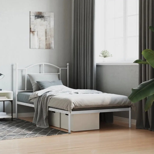 vidaXL Metal Bed Frame with Headboard White 39.4’’x74.8’’ Twin - Furniture > Beds & Accessories > Beds & Bed Frames