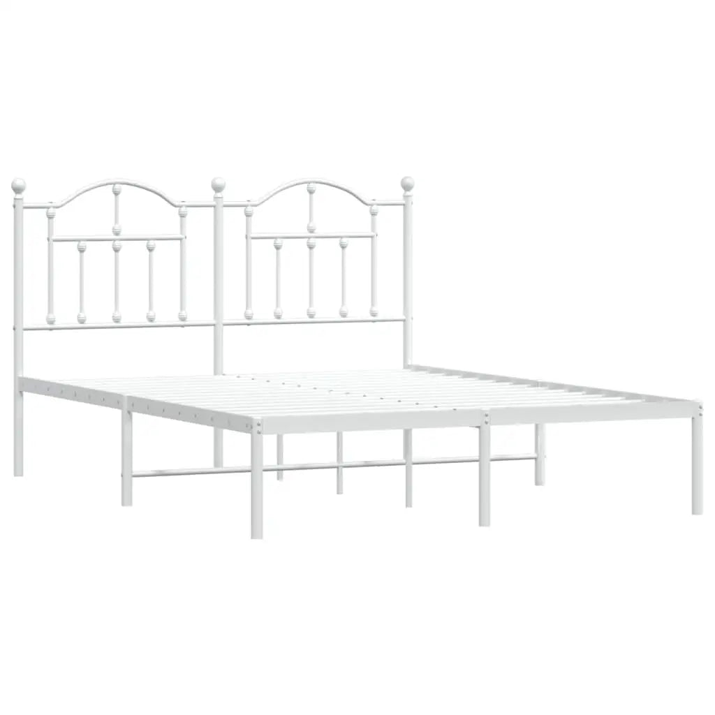 vidaXL Metal Bed Frame with Headboard White 53.1’’x74.8’’ - Furniture > Beds & Accessories > Beds & Bed Frames