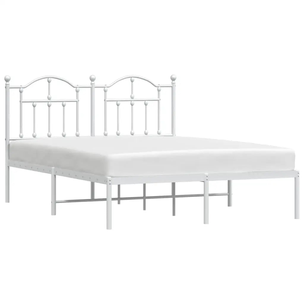 vidaXL Metal Bed Frame with Headboard White 53.1’’x74.8’’ - Furniture > Beds & Accessories > Beds & Bed Frames