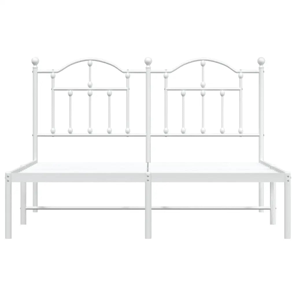 vidaXL Metal Bed Frame with Headboard White 53.1’’x74.8’’ - Furniture > Beds & Accessories > Beds & Bed Frames
