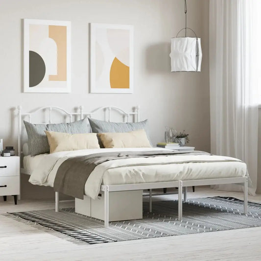 vidaXL Metal Bed Frame with Headboard White 53.1’’x74.8’’ - Furniture > Beds & Accessories > Beds & Bed Frames