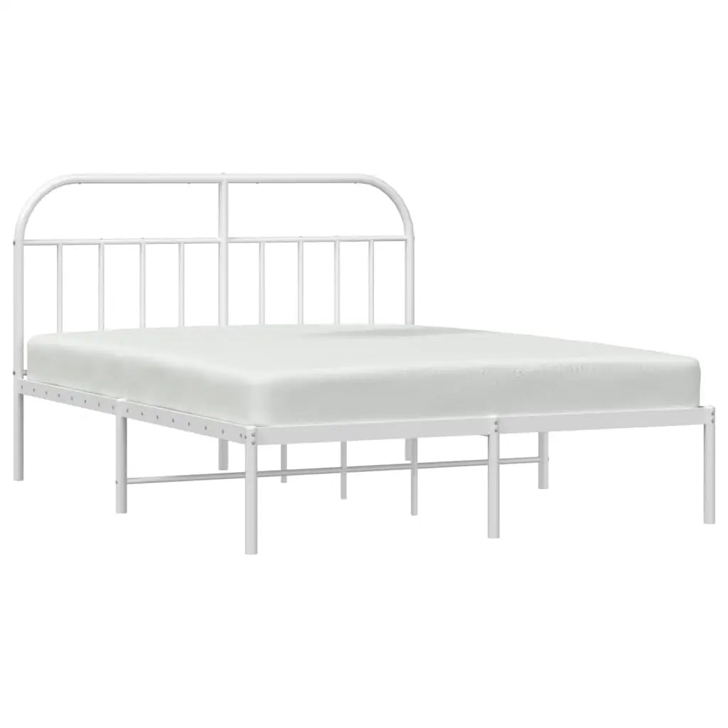 vidaXL Metal Bed Frame with Headboard White 59.8’’x78.7’’ - Furniture > Beds & Accessories > Beds & Bed Frames
