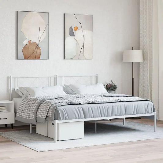 vidaXL Metal Bed Frame with Headboard White 76’’x79.9’’ King - Furniture > Beds & Accessories > Beds & Bed Frames