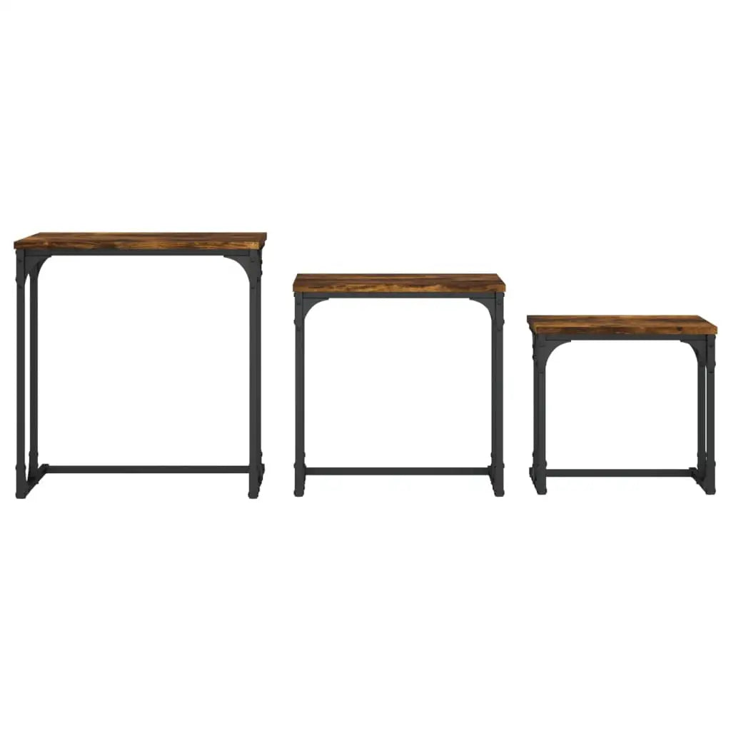 vidaXL Nesting Coffee Tables 3 pcs Smoked Oak Engineered Wood - Furniture > Tables > Accent Tables > Coffee Tables