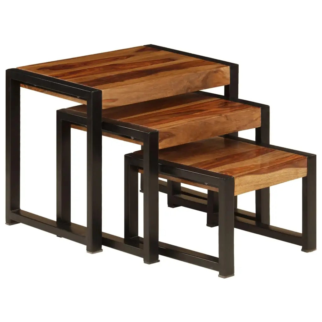 vidaXL Nesting Tables 3 pcs Solid Sheesham Wood - Furniture > Tables > Accent Tables > End Tables