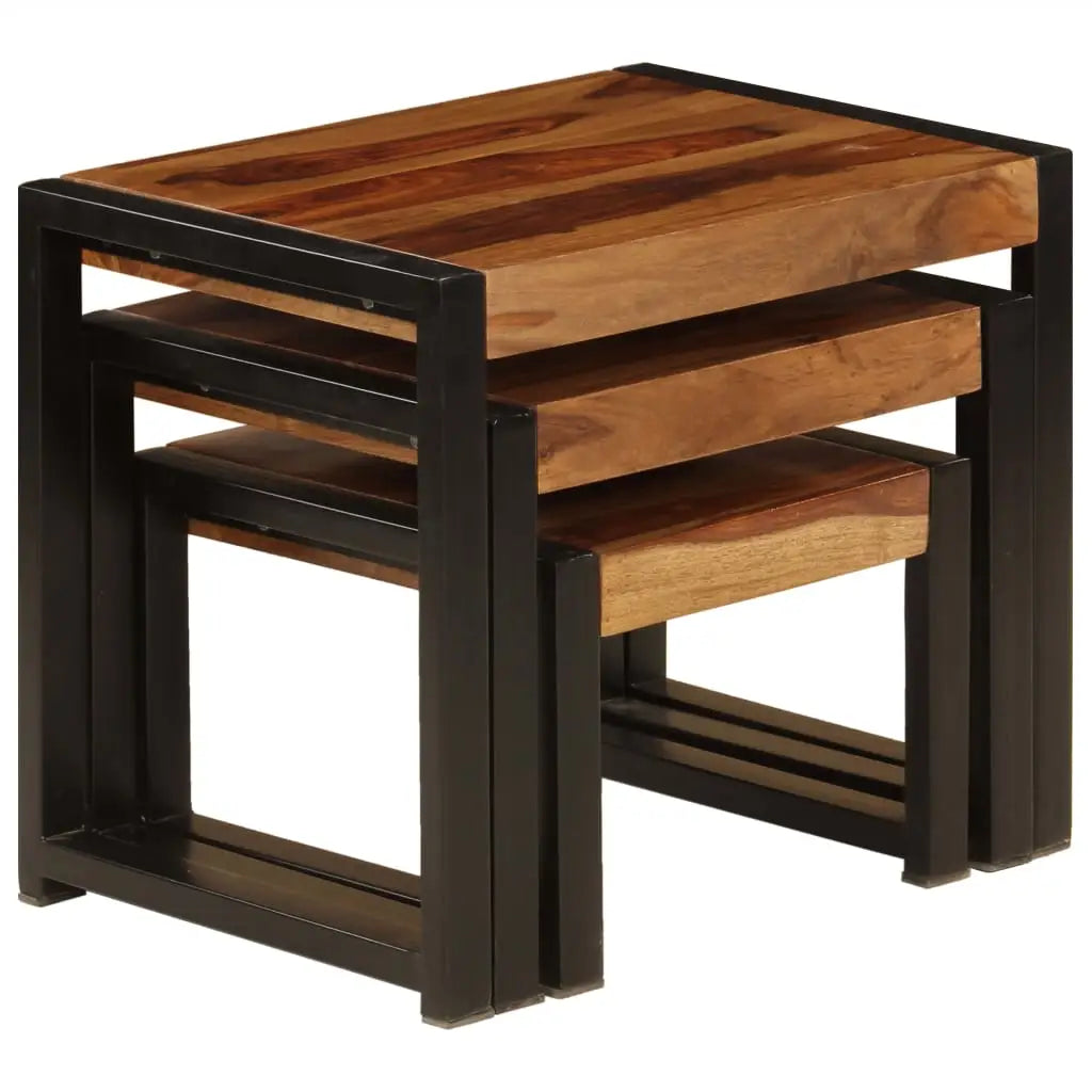 vidaXL Nesting Tables 3 pcs Solid Sheesham Wood - Furniture > Tables > Accent Tables > End Tables