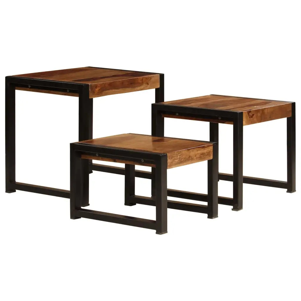 vidaXL Nesting Tables 3 pcs Solid Sheesham Wood - Furniture > Tables > Accent Tables > End Tables