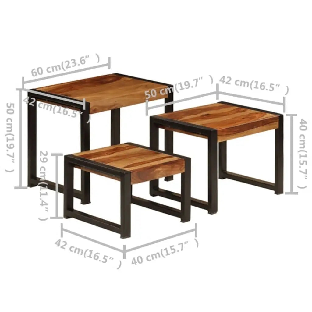 vidaXL Nesting Tables 3 pcs Solid Sheesham Wood - Furniture > Tables > Accent Tables > End Tables