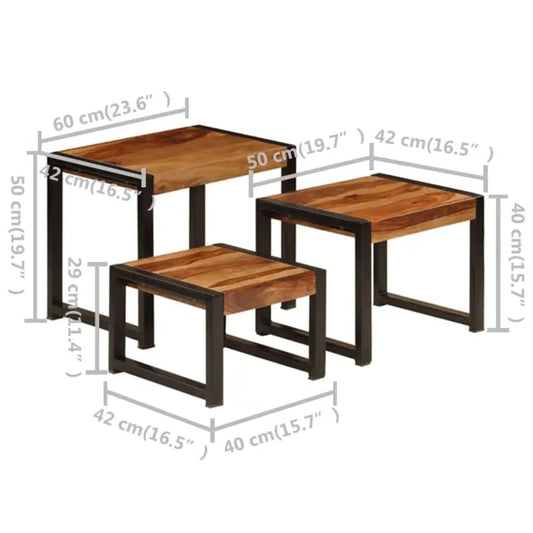 vidaXL Nesting Tables 3 pcs Solid Sheesham Wood - Furniture > Tables > Accent Tables > End Tables