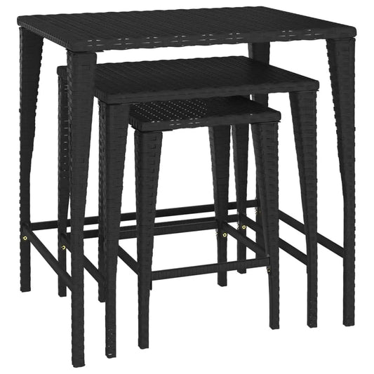 vidaXL Nesting Tables Accent Side Table for Living Room Set of 3 Poly Rattan - Furniture > Tables > Accent Tables > End