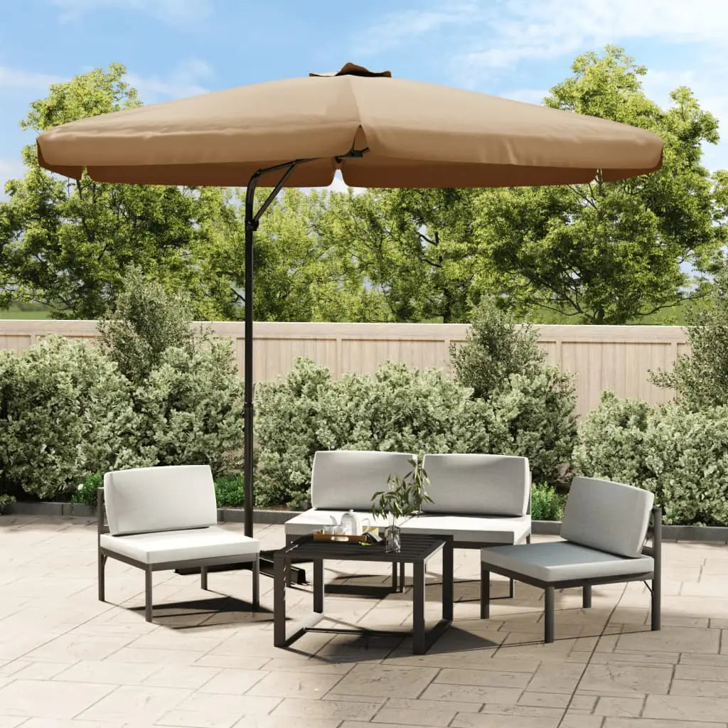 vidaXL Outdoor Umbrella Parasol with Cross Base Patio Sunshade Sun Shelter - Taupe - Outdoor Umbrella