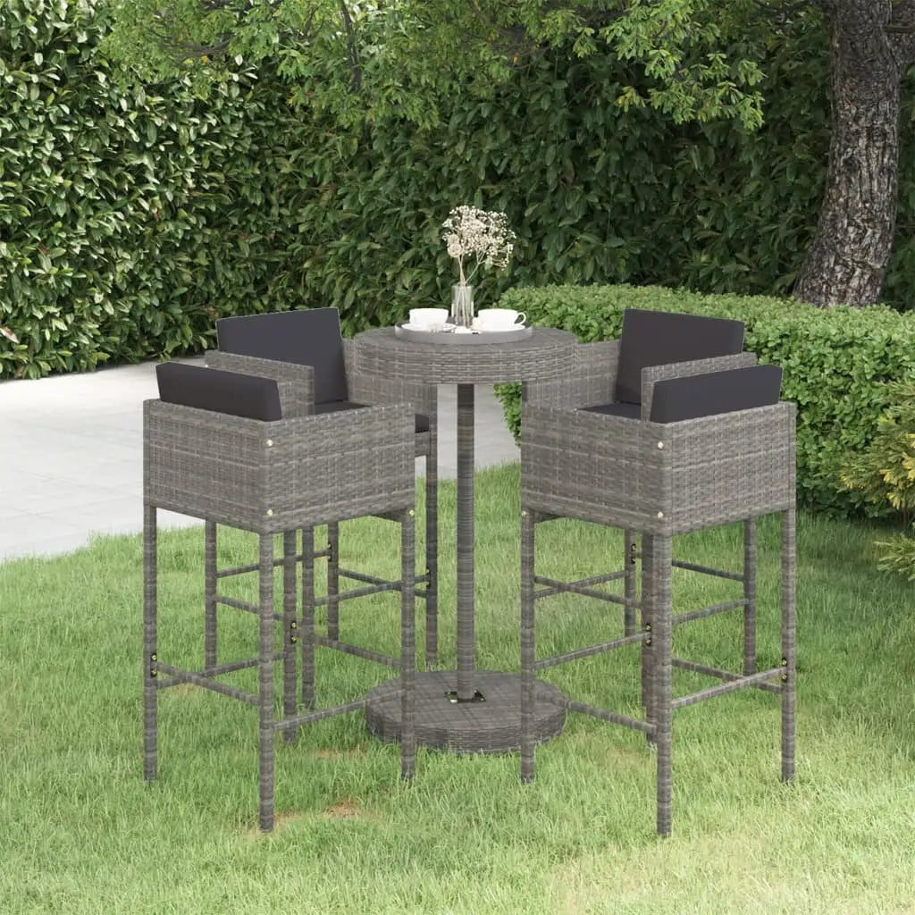 vidaXL Patio Bar Set with Cushions Poly Rattan Seat 3/5 Piece Multi Colors - Gray / 5 - Outdoor Furniture Set