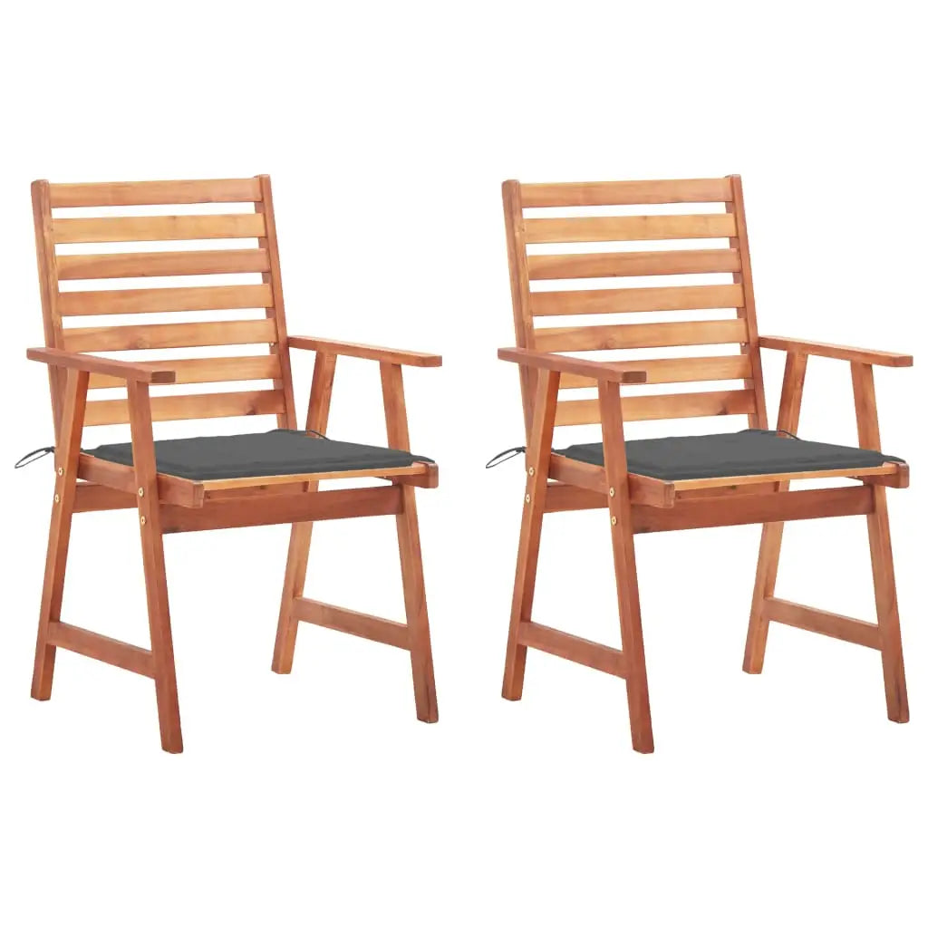 vidaXL Patio Dining Chairs Outdoor Patio Chair with Cushions Solid Wood Acacia - Anthracite / 2 pcs - Dining Chairs
