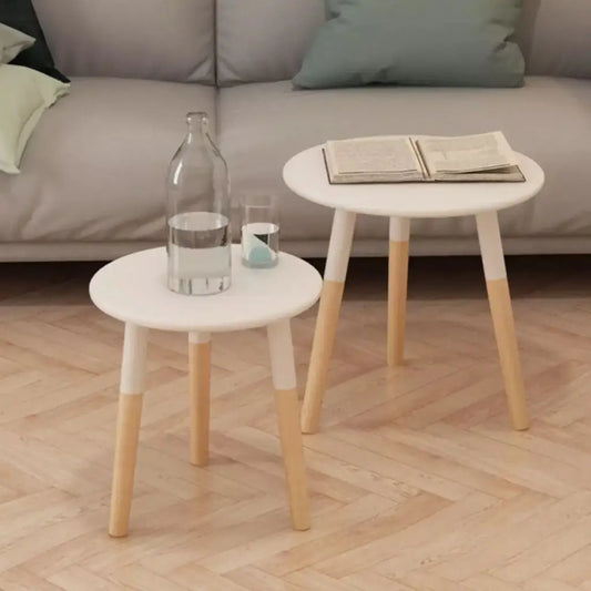 vidaXL Side Table Set of 2 Round Wooden Sofa Coffee Table Solid Wood Pine - White - Furniture > Tables > Accent Tables