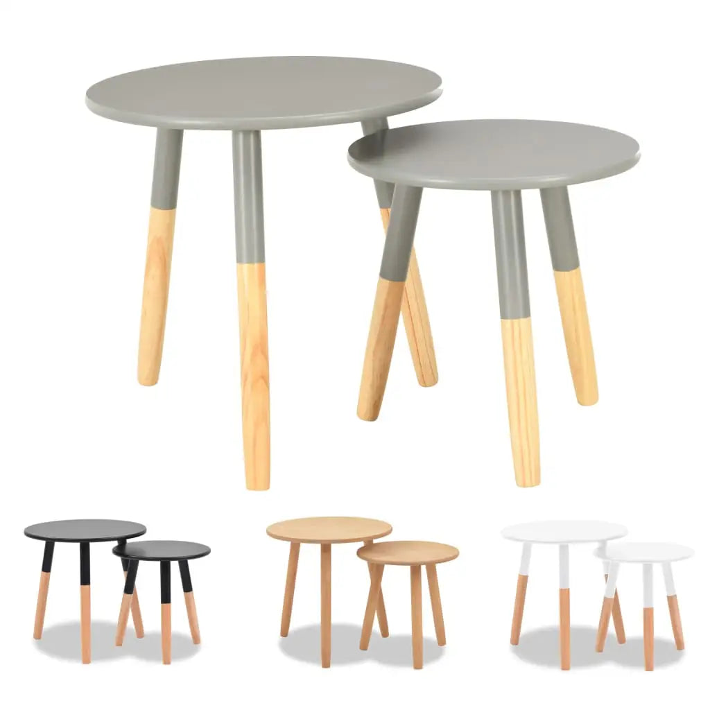 vidaXL Side Table Set of 2 Round Wooden Sofa Coffee Table Solid Wood Pine - Furniture > Tables > Accent Tables > End