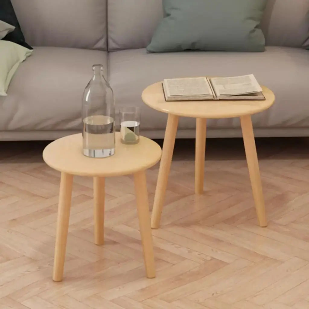 vidaXL Side Table Set of 2 Round Wooden Sofa Coffee Table Solid Wood Pine - Furniture > Tables > Accent Tables > End