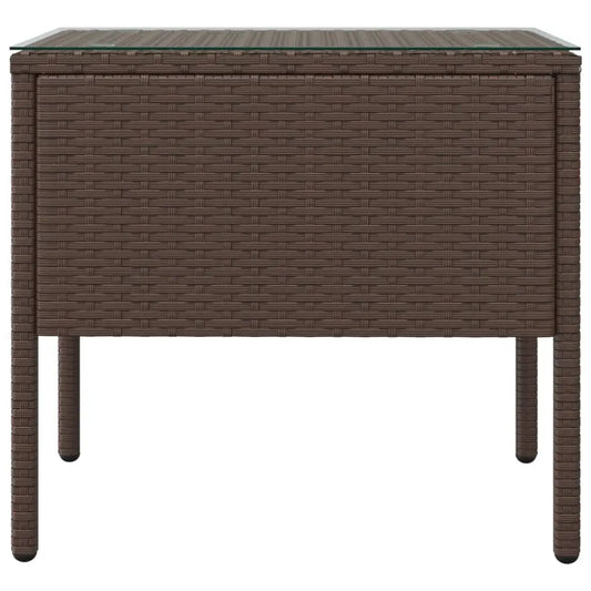 vidaXL Side Table Storage Coffee Console Table Poly Rattan and Tempered Glass - Furniture > Tables > Accent Tables >