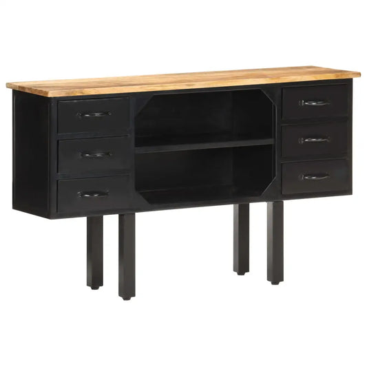 vidaXL Sideboard 43.3’’x11.8’’x25.6’’ Solid Rough Mango Wood and Steel - Furniture > Cabinets & Storage > Buffets &