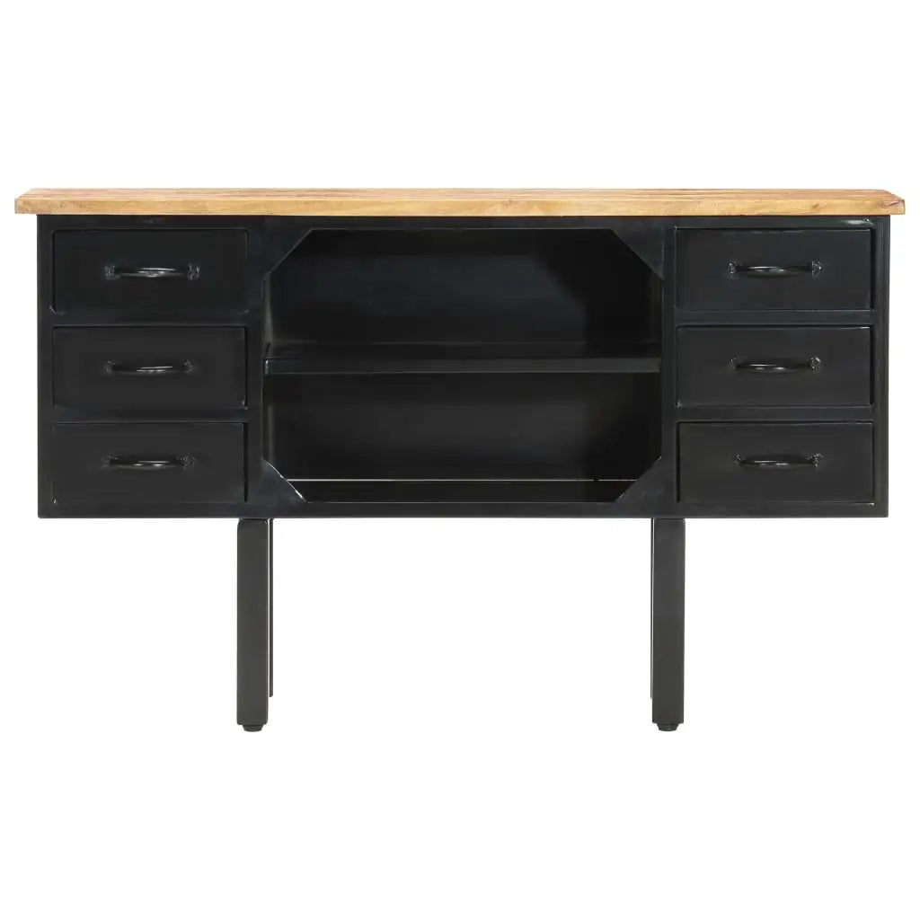 vidaXL Sideboard 43.3’’x11.8’’x25.6’’ Solid Rough Mango Wood and Steel - Furniture > Cabinets & Storage > Buffets &