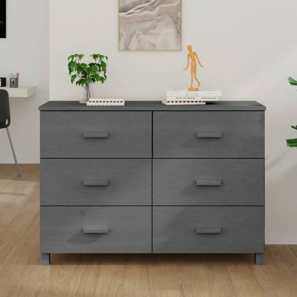 vidaXL Sideboard Buffet Console Cabinet with Storage HAMAR Solid Wood Pine - dark gray - Furniture > Cabinets & Storage