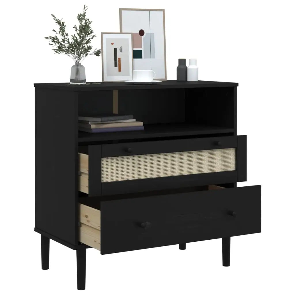 vidaXL Sideboard Buffet Storage Cabinet SENJA Rattan Look Solid Wood Pine - Furniture > Cabinets & Storage > Buffets &