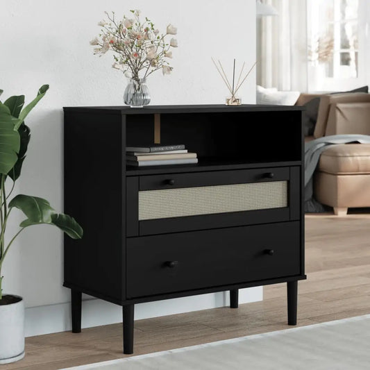 vidaXL Sideboard Buffet Storage Cabinet SENJA Rattan Look Solid Wood Pine - Furniture > Cabinets & Storage > Buffets &