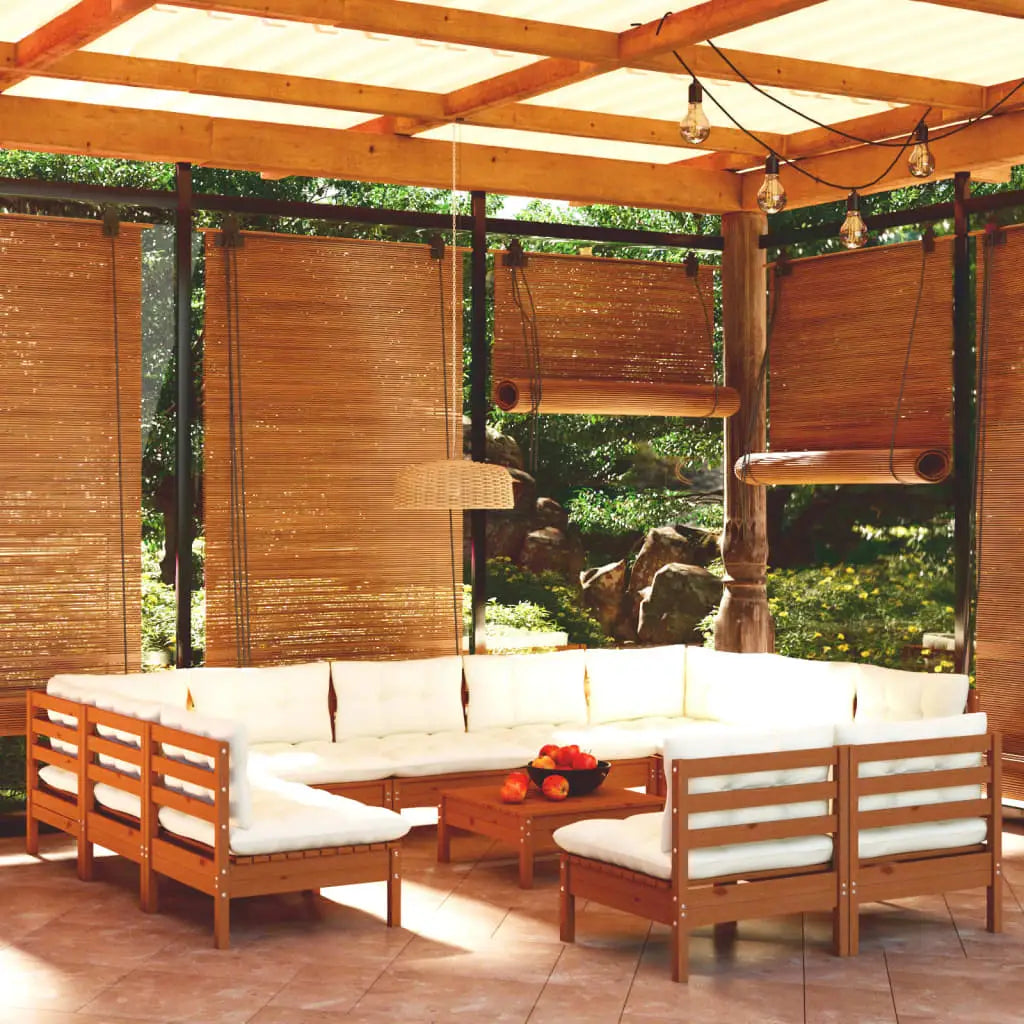 vidaXL Solid Pinewood Patio Lounge Set 12 Piece with Cushions Multi Colors - Brown and cream - Patio Lounge Set